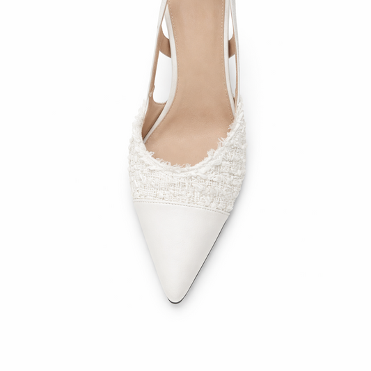 White Tweed Slingback Kitten Heel