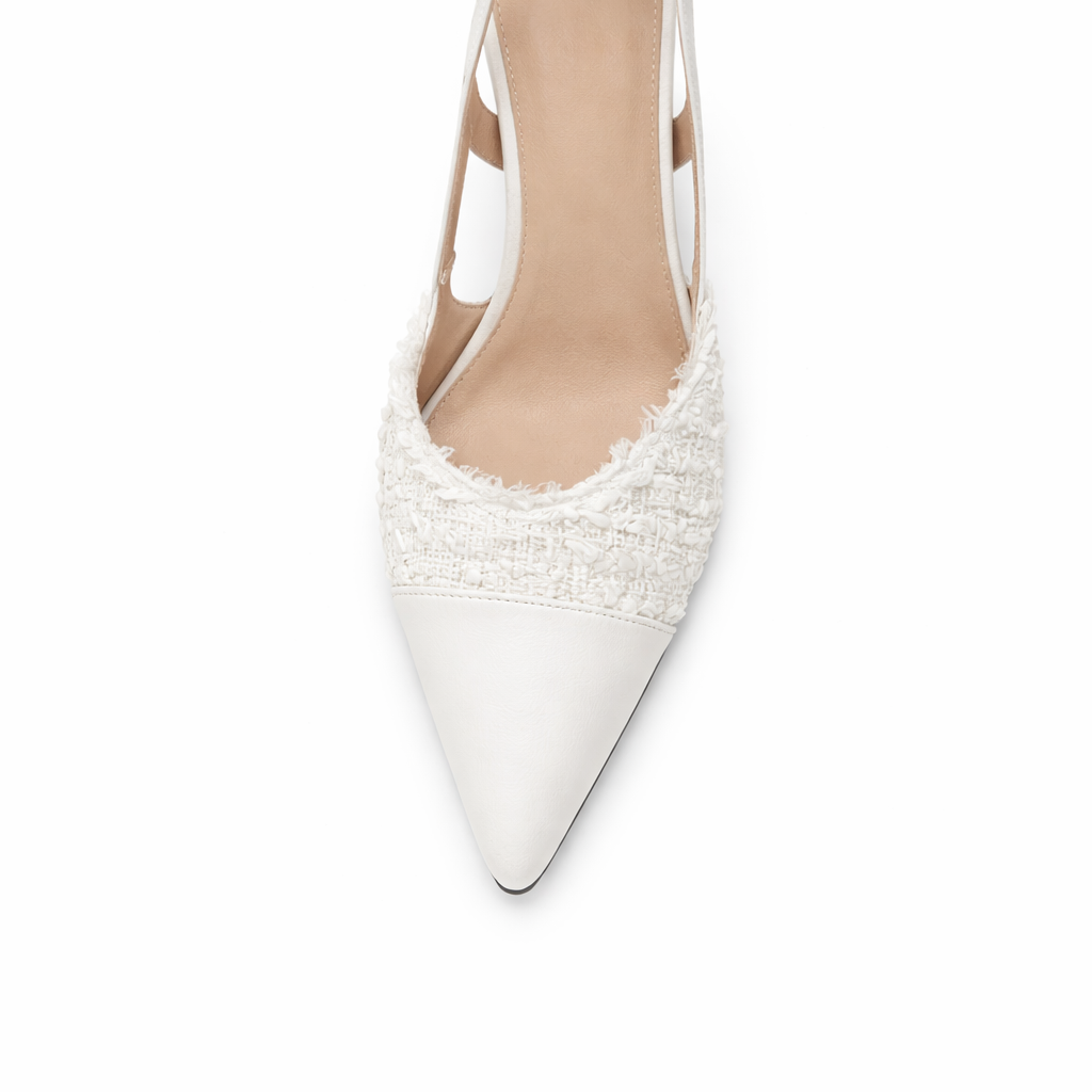 White Tweed Slingback Kitten Heel