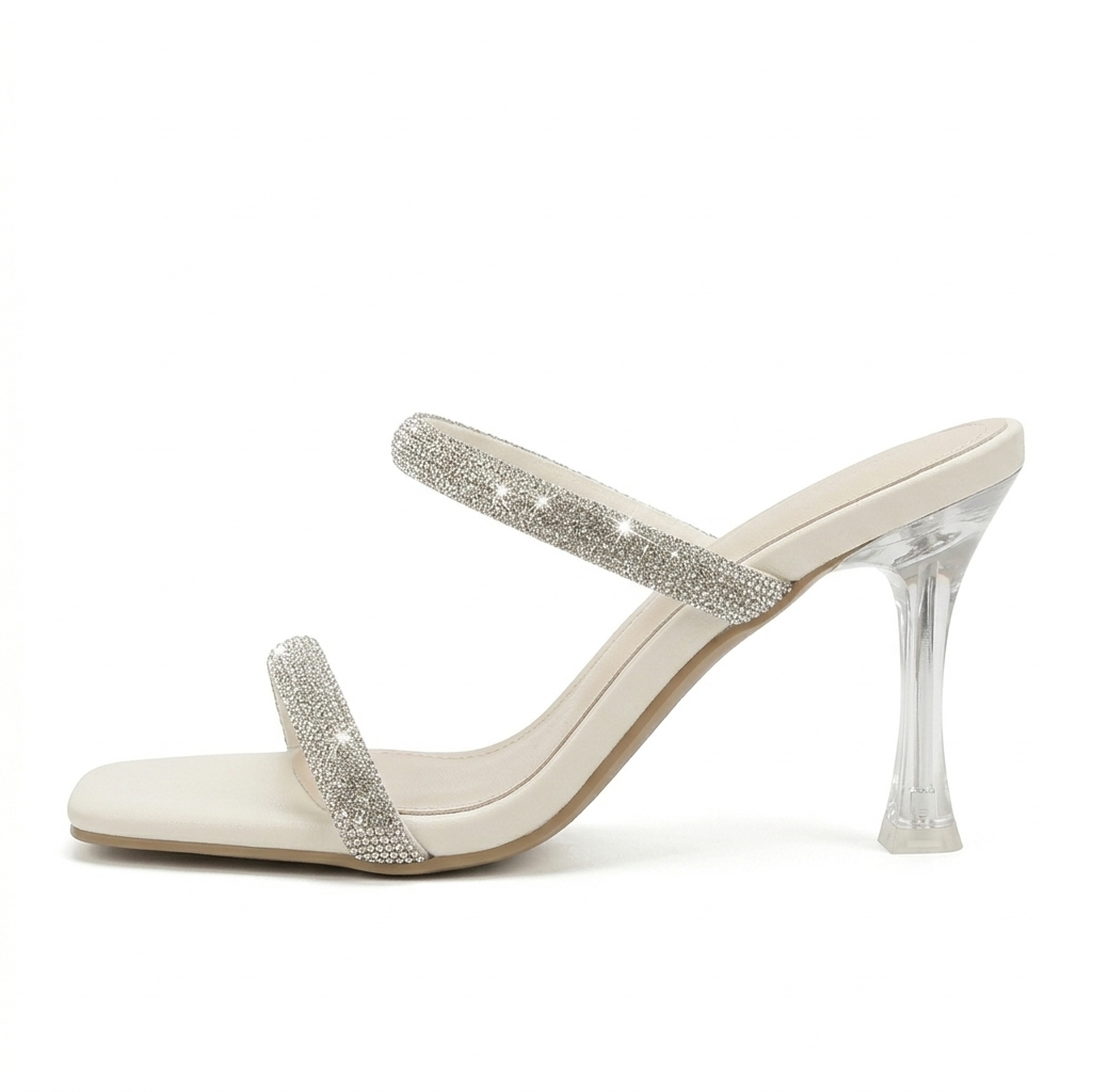 Crystal Double Strap Heel Mule